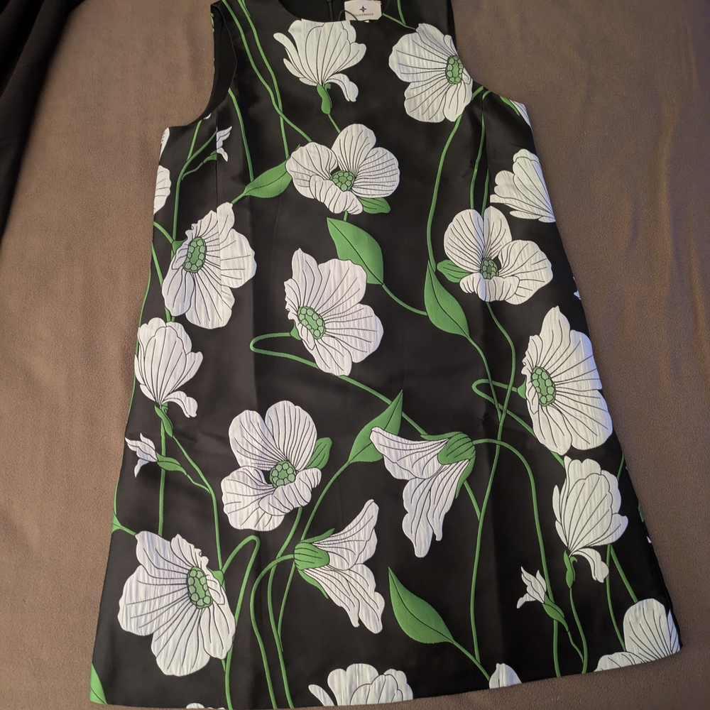 Tuckernuck Black Dress with White and Green Floral Design